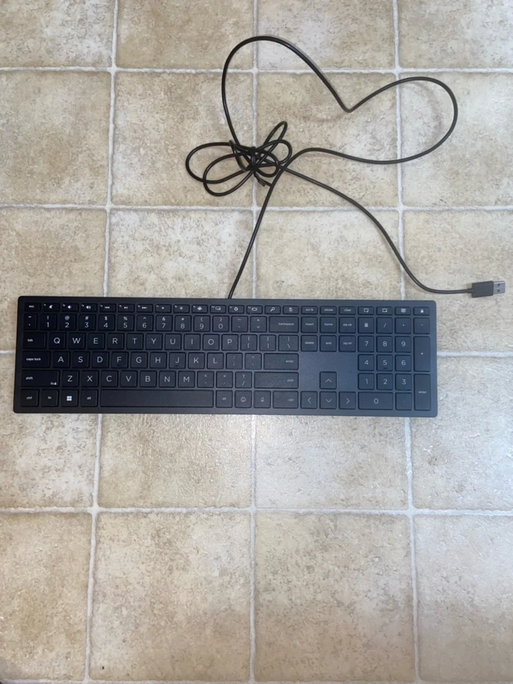 HP Slim Black Wired USB Full-Size Keyboard with Numeric Keypad